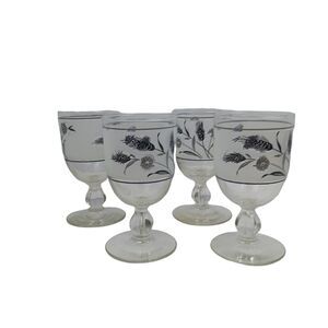 Vintage Libbey Glass Stemware Water Goblet Frosted Silver Wheat MCM set of 4